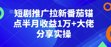 短剧推广拉新番茄锚点半月收益1万+大佬分享实操-乐码云集