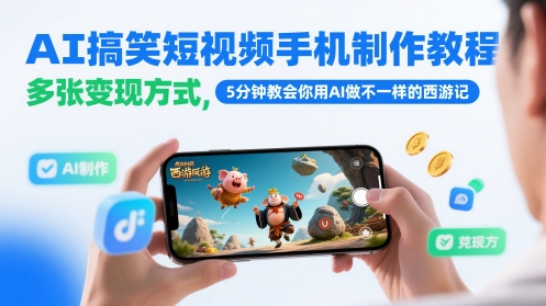 AI搞笑短视频手机制作教程，多张变现方式，5分钟教会你用AI做不一样的西游记-乐码云集