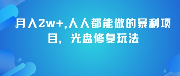 月入2w+，人人都能做的暴利项目，光盘修复玩法-乐码云集