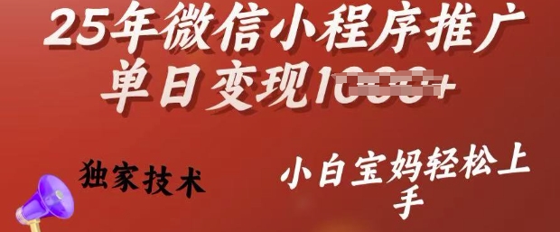 25年微信小程序推广单日变现多张，独家技术，小白宝妈轻松上手【揭秘】-乐码云集