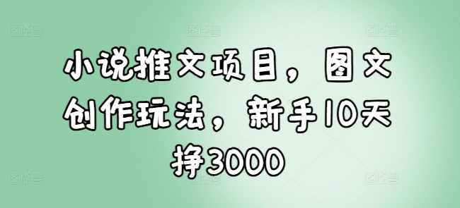 小说推文项目，图文创作玩法，新手10天挣3000-乐码云集