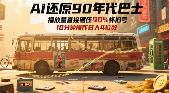 AI还原90年代巴士，一帧就让70后泪崩，播放量直接碾压90%怀旧号，每天操作十分钟，日入四位数-乐码云集