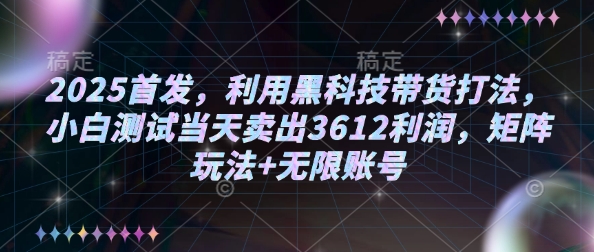 2025首发，利用黑科技带货打法，小白测试当天卖出3612利润，矩阵玩法+无限账号【揭秘】-乐码云集
