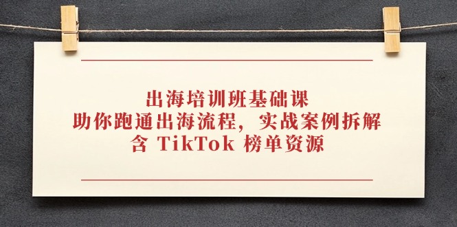 出海培训班基础课，助你跑通出海流程，实战案例拆解，含 TikTok 榜单资源-乐码云集