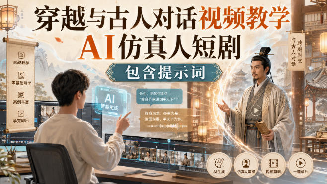 穿越与古人对话视频教学，AI仿真人短剧，包含提示词-乐码云集