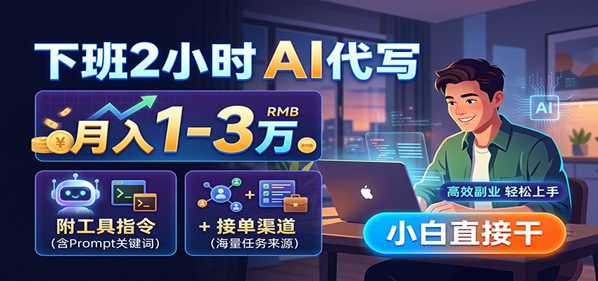 下班2小时AI代写，月入1-3万，附工具指令+接单渠道，小白直接干-乐码云集