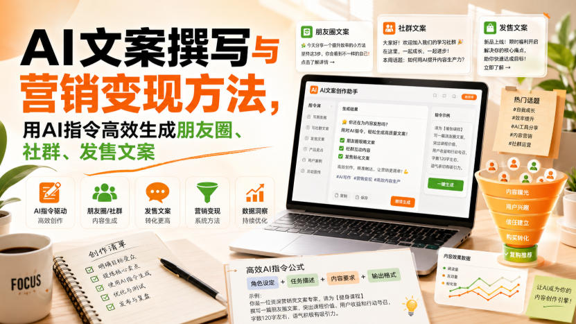 AI文案撰写与营销变现方法，用AI指令高效生成朋友圈、社群、发售文案-乐码云集