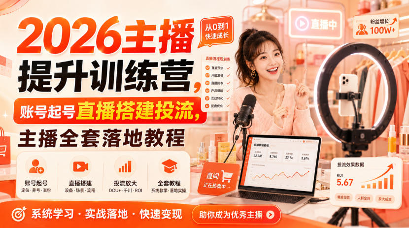2026主播提升训练营,账号起号直播搭建投流,主播全套落地教程-乐码云集