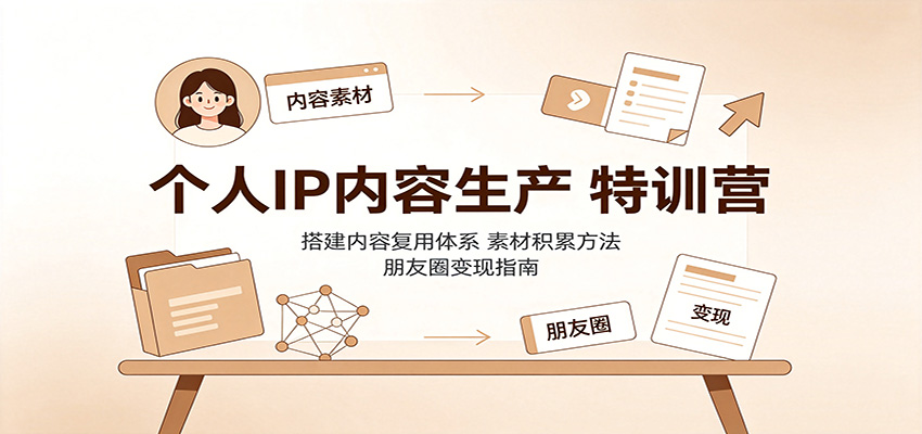 个人IP内容生产特训营:搭建内容复用体系,素材积累方法,朋友圈变现指南-乐码云集