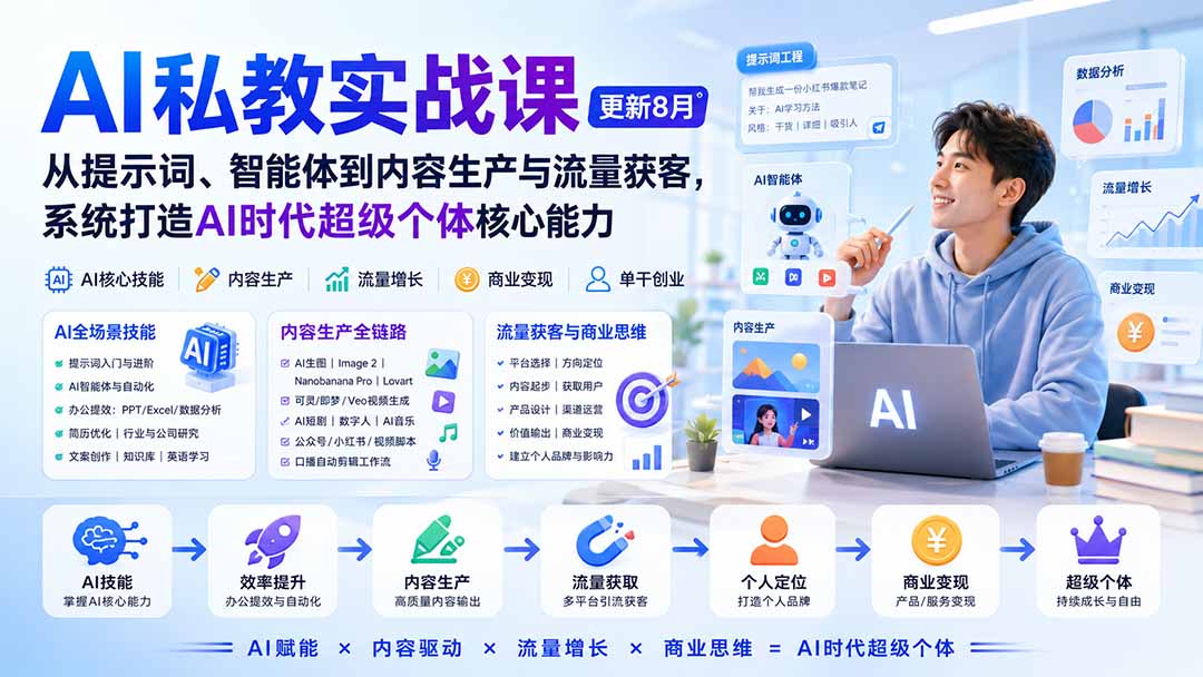AI私教实战课-更新8月：从提示词、智能体到内容生产与流量获客，系统打造AI时代超级个体核心能力-乐码云集