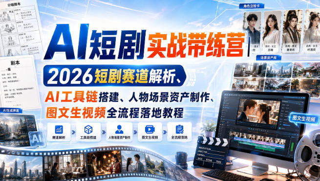 AI短剧实战带练营｜2026短剧赛道解析、AI工具链搭建、人物场景资产制作、图文生视频全流程落地教程-乐码云集