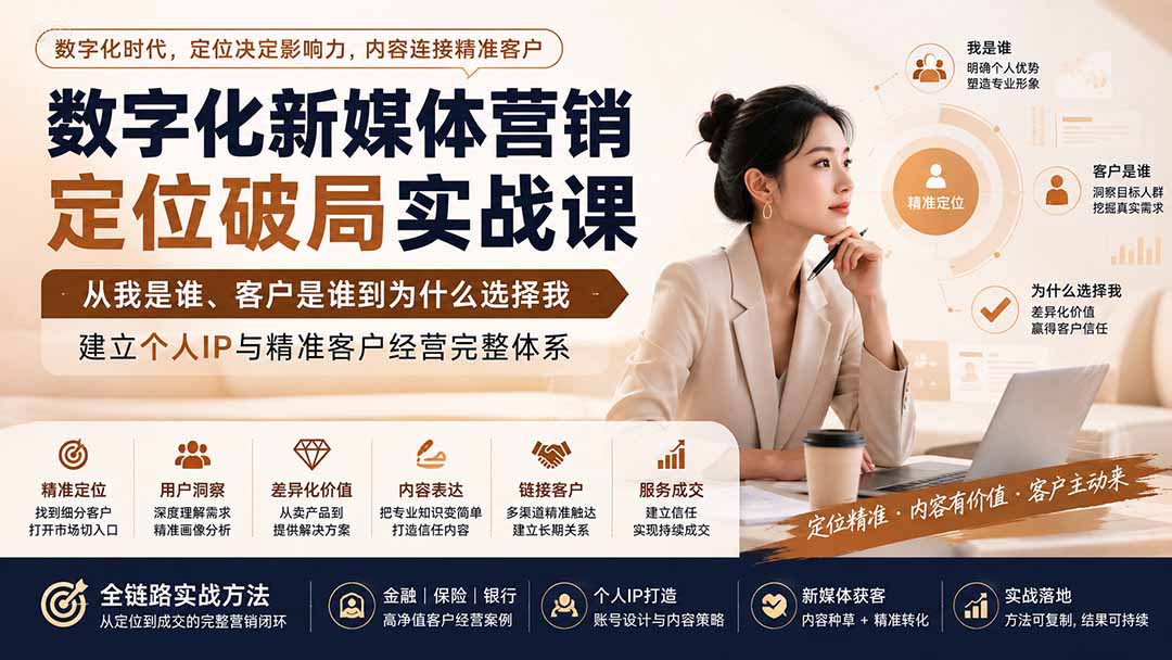 数字化新媒体营销定位破局实战课：从我是谁、客户是谁到为什么选择我，建立个人IP与精准客户经营完整体系-乐码云集