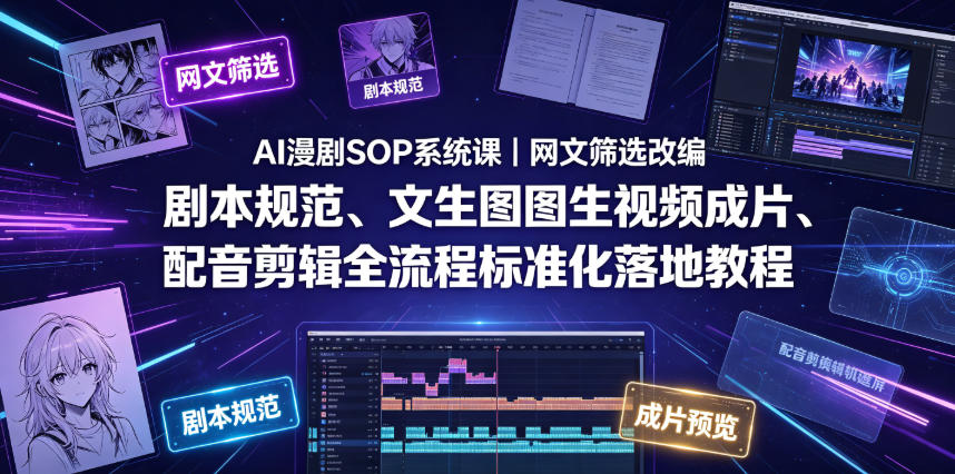AI漫剧SOP系统课|网文筛选改编、剧本规范、文生图图生视频成片、配音剪辑全流程标准化落地教程(更新0826)-乐码云集