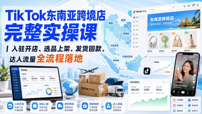 TikTok东南亚跨境店完整实操课｜入驻开店、选品上架、发货回款、达人流量全流程落地-乐码云集