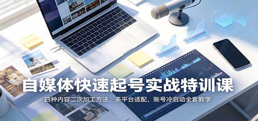 自媒体快速起号实战特训课：四种内容二次加工方法，多平台适配，账号冷启动全套教学-乐码云集