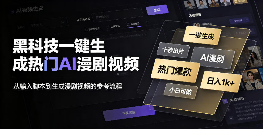 黑科技一键生成热门AI漫剧视频，十秒钟即可搞定，小白也能日入1k+【揭秘】-乐码云集