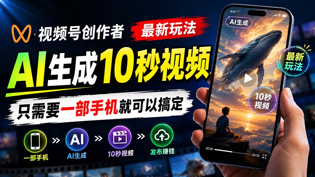 视频号创作者最新玩法，AI生成10秒视频，只需要一部手机就可以搞定-乐码云集