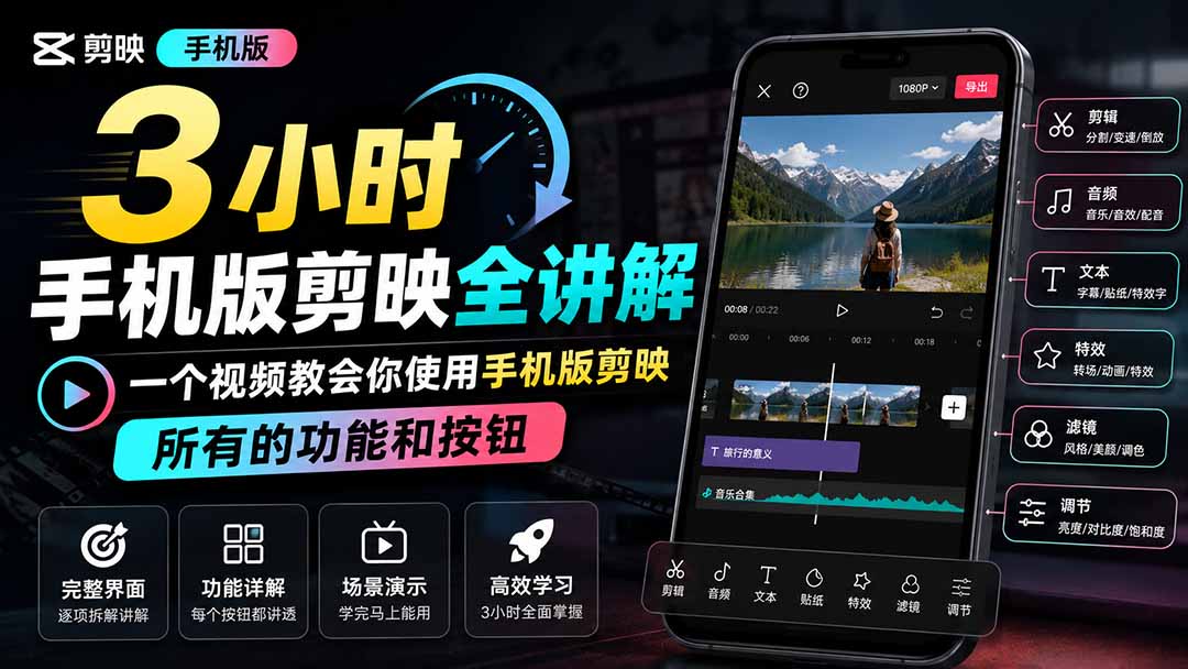 3小时手机版剪映全讲解,一个视频教会你使用手机版剪映,所有的功能和按钮-乐码云集