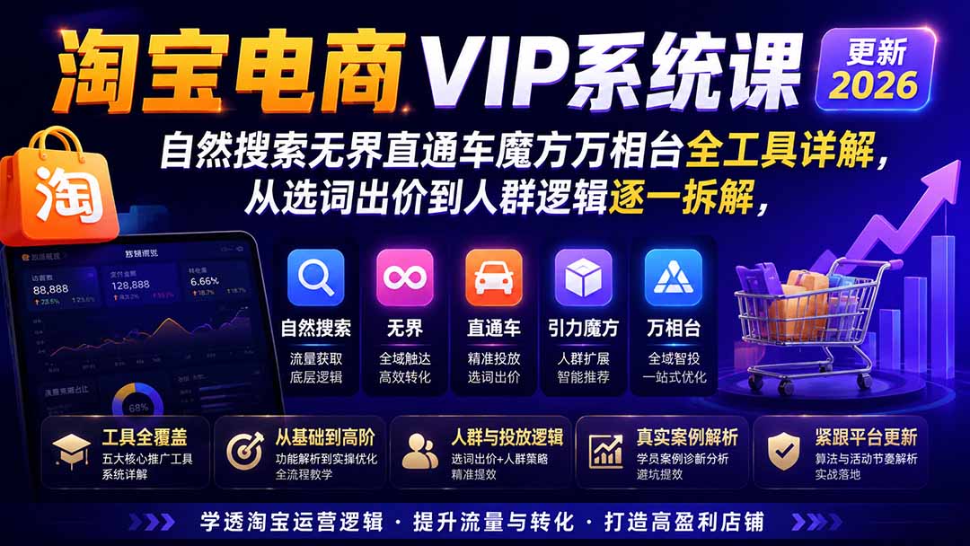 2026淘宝电商终局之战VIP课-更新：自然搜索+直通车+无界+精准人群，系统掌握测款动销与全店推广布局方法-乐码云集