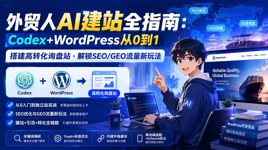 外贸人AI建站全指南:Codex+WordPress从0到1·搭建高转化询盘站·解锁SEO/GEO流量新玩法-更新8月-乐码云集