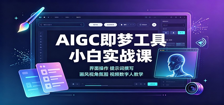 AIGC即梦工具小白实战课:界面操作,提示词撰写,画风视角氛围视频数字人教学-乐码云集
