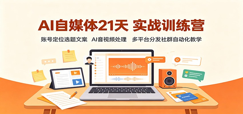 AI自媒体21天实战训练营：账号定位选题文案，AI音视频处理，多平台分发社群自动化教学-乐码云集