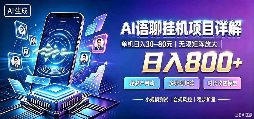 AI语聊挂机，日入800+，适用个人副业，工作室矩阵操作-乐码云集