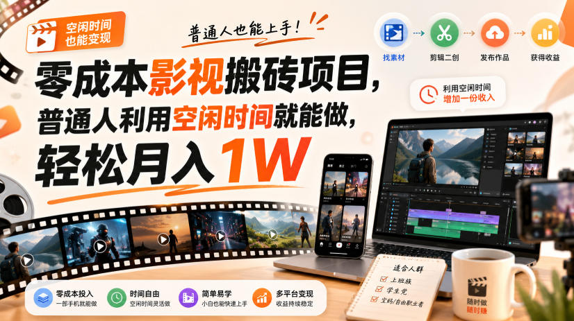 零门槛影视搬砖项目，月入万元，玩法稳定普通人可落地的长期副业！-乐码云集