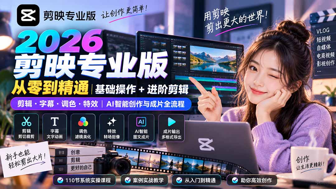 2026剪映专业版从零到精通｜基础操作+进阶剪辑｜剪辑·字幕·调色·特效｜AI智能创作与成片全流程-乐码云集