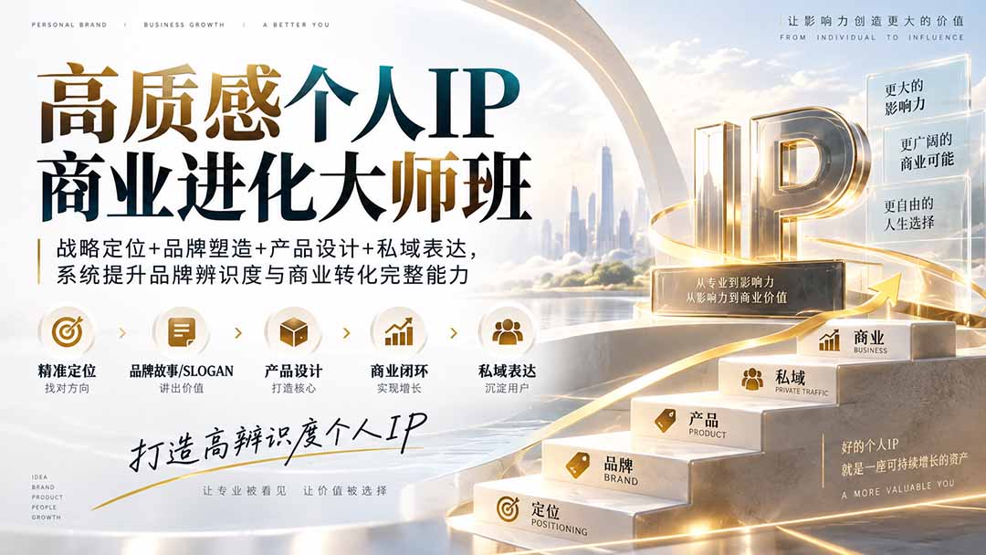 高质感个人IP商业进化大师班：战略定位+品牌塑造+产品设计+私域表达，系统提升品牌辨识度与商业转化完整能力-乐码云集
