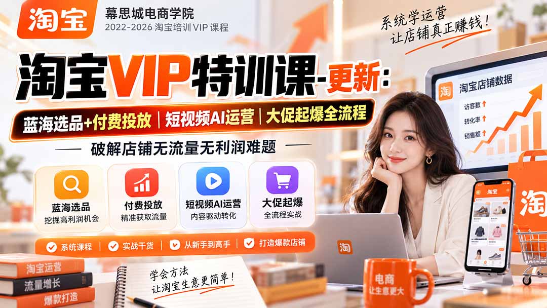淘宝VIP特训课-更新0917：蓝海选品+付费投放｜短视频AI运营｜大促起爆全流程，破解店铺无流量无利润难题-乐码云集