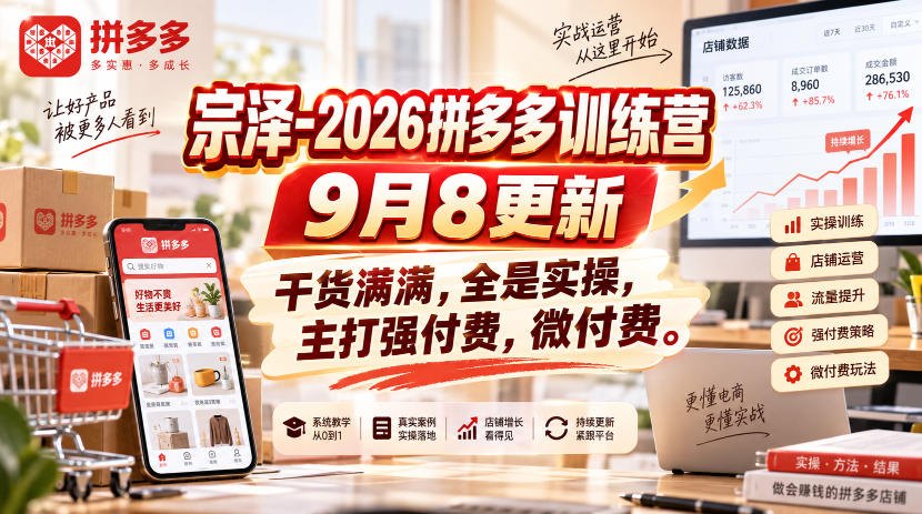 宗泽-2026拼多多训练营9月8更新,干货满满,全是实操,主打强付费,微付费-乐码云集