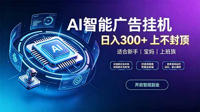 上班族、宝妈的被动副业！AI广告挂机24小时自动跑-乐码云集