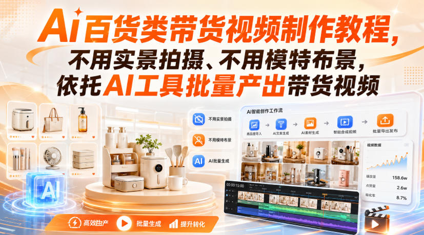 Ai百货类带货视频制作教程，不用实景拍摄、不用模特布景，依托AI工具批量产出带货视频-乐码云集