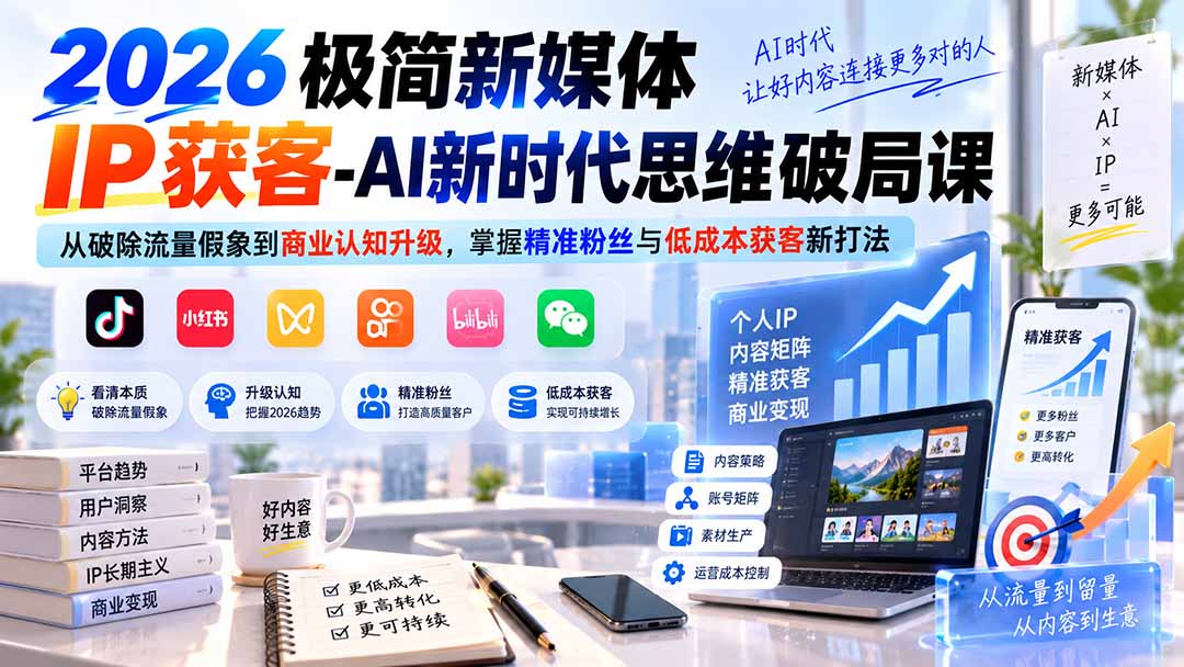 2026极简新媒体IP获客-AI新时代思维破局课:从破除流量假象到商业认知升级,掌握精准粉丝与低成本获客新打法-乐码云集