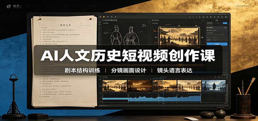 AI人文历史短视频创作课：赛道对标、剧本分镜制图，掌握视频完整产出流程-乐码云集