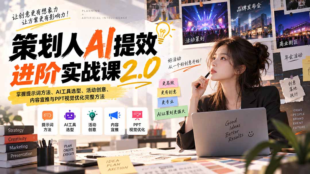 策划人AI提效进阶实战课2.0：掌握提示词方法、AI工具选型、活动创意、内容宣推与PPT视觉优化完整方法-乐码云集