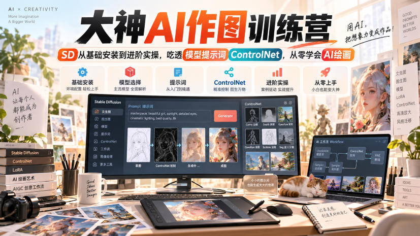 大神AI作图训练营，SD从基础安装到进阶实操，吃透模型提示词ControlNet，从零学会AI绘画-乐码云集
