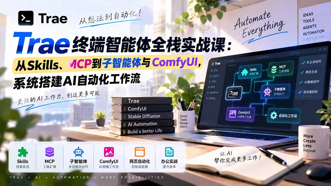 Trae终端智能体全栈实战课：从Skills、MCP到子智能体与ComfyUI，系统搭建AI自动化工作流-乐码云集
