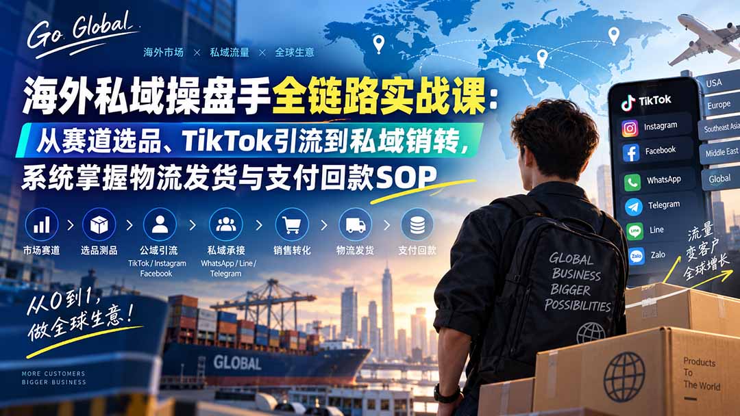 海外私域操盘手全链路实战课：从赛道选品、TikTok引流到私域销转，系统掌握物流发货与支付回款SOP-乐码云集