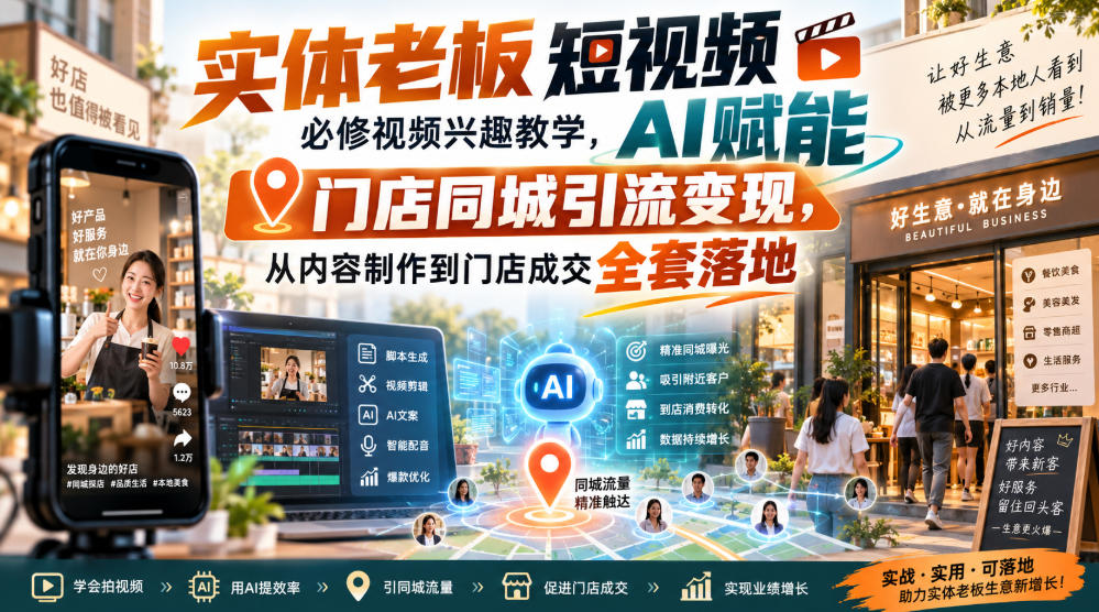 实体老板短视频必修视频兴趣教学，AI赋能门店同城引流变现，AI+短视频+直播打爆实体客流量-乐码云集