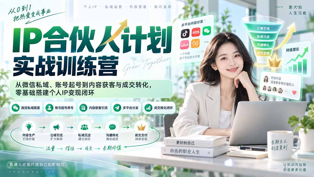 IP合伙人计划实战训练营-更新：从微信私域、账号起号到内容获客与成交转化，零基础搭建个人IP变现闭环-乐码云集