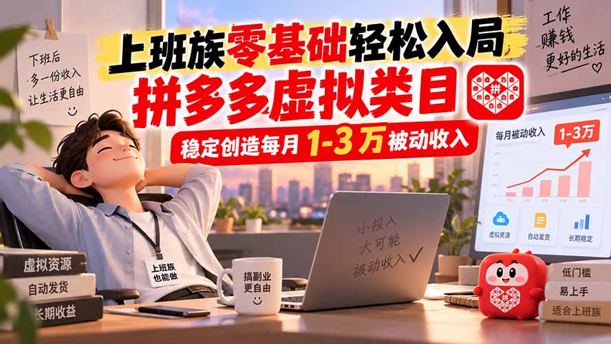 上班族零基础轻松入局，拼多多虚拟类目，稳定创造每月 1-3 万被动收入-乐码云集