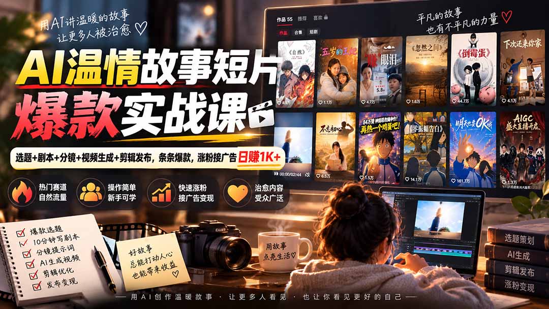 AI温情故事短片爆款实战课-更新｜选题+剧本+分镜+视频生成+剪辑发布，条条爆款，涨粉接广告日赚1K+-乐码云集