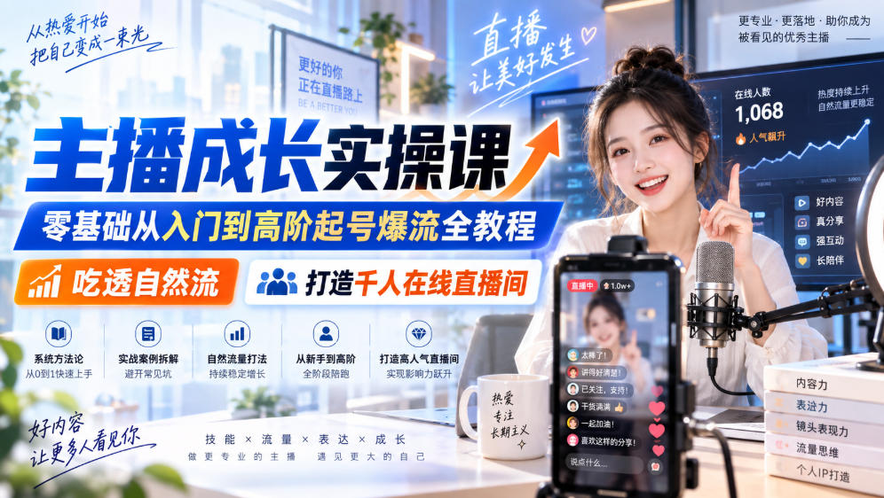 主播成长实操课｜零基础从入门到高阶起号爆流全教程，吃透自然流，打造千人在线直播间-乐码云集