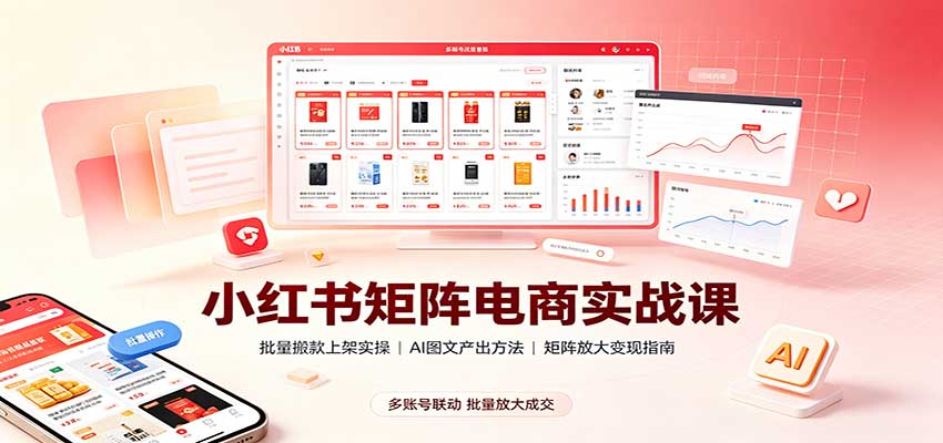 小红书矩阵电商实战课：批量搬款上架实操，AI图文产出，矩阵放大变现指南-乐码云集