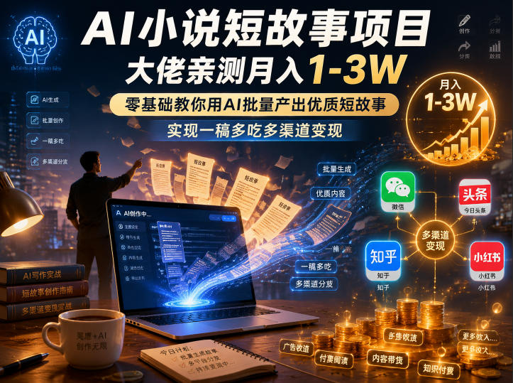 AI小说短故事项目,大佬亲测月入1-3W,零基础教你用AI批量产出优质短故事,实现一稿多吃多渠道变现(更新0910)-乐码云集