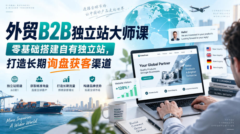 外贸B2B独立站大师课，零基础搭建自有独立站，打造长期询盘获客渠道-乐码云集