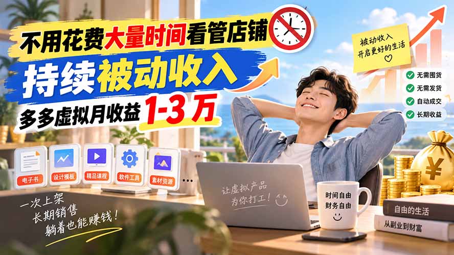 不用花费大量时间看管店铺，持续被动收入，多多虚拟月收益 1-3 万-乐码云集