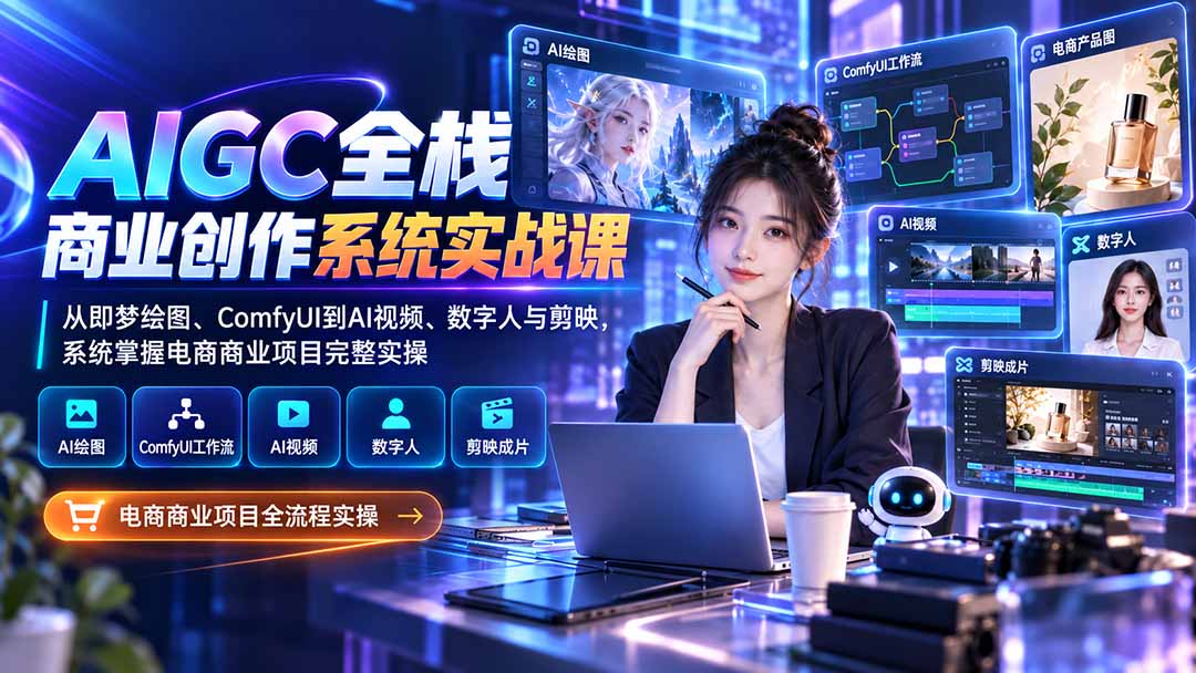 AIGC全栈商业创作系统实战课：从即梦绘图、ComfyUI到AI视频、数字人与剪映，系统掌握电商商业项目完整实操-乐码云集